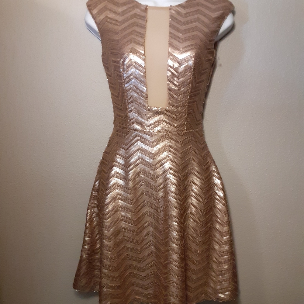 bebe Bronze Sequin Mini Dress